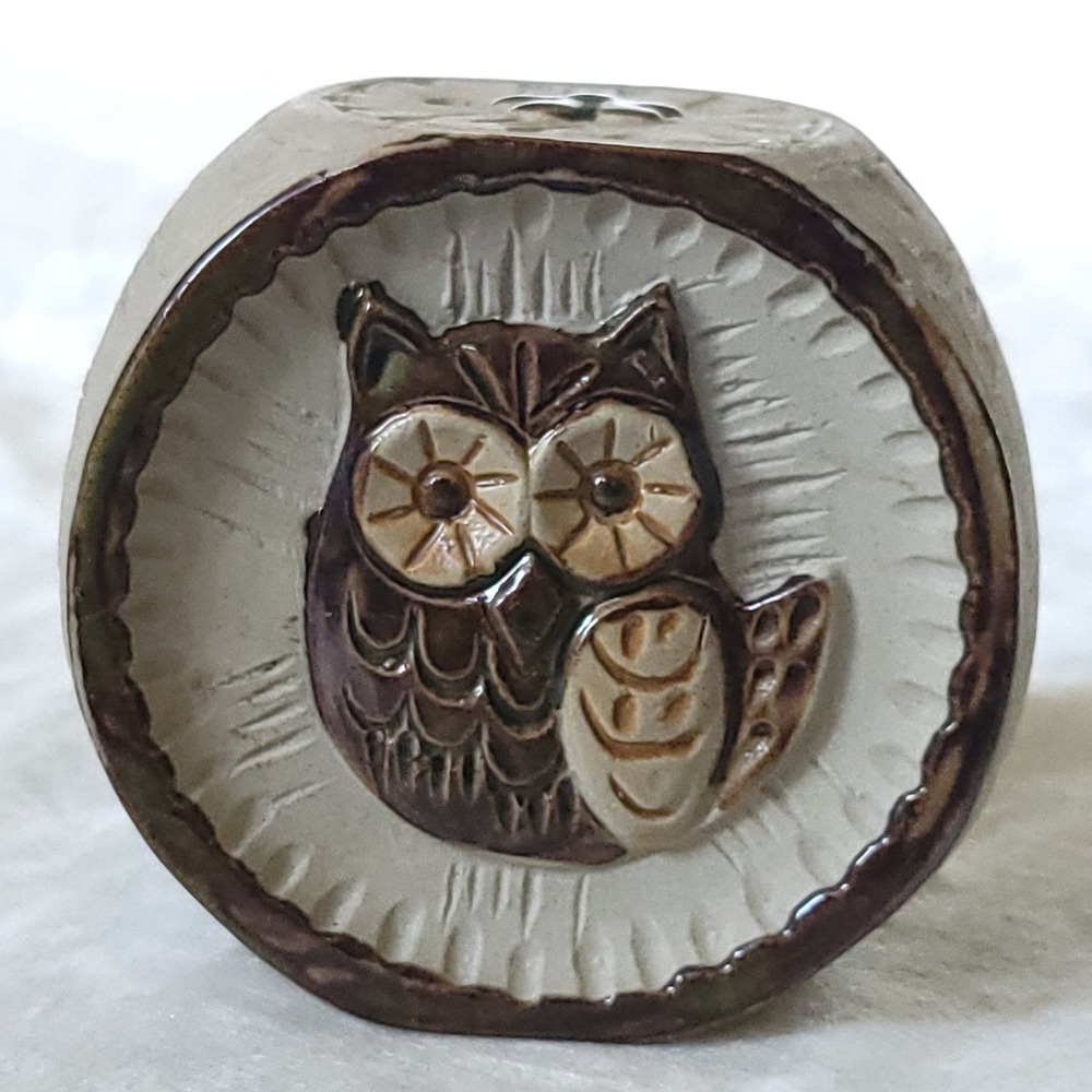 Vintage 70s Owl Tea Light Candle Holder Boho Studio Pottery Ceramic Incense 4"